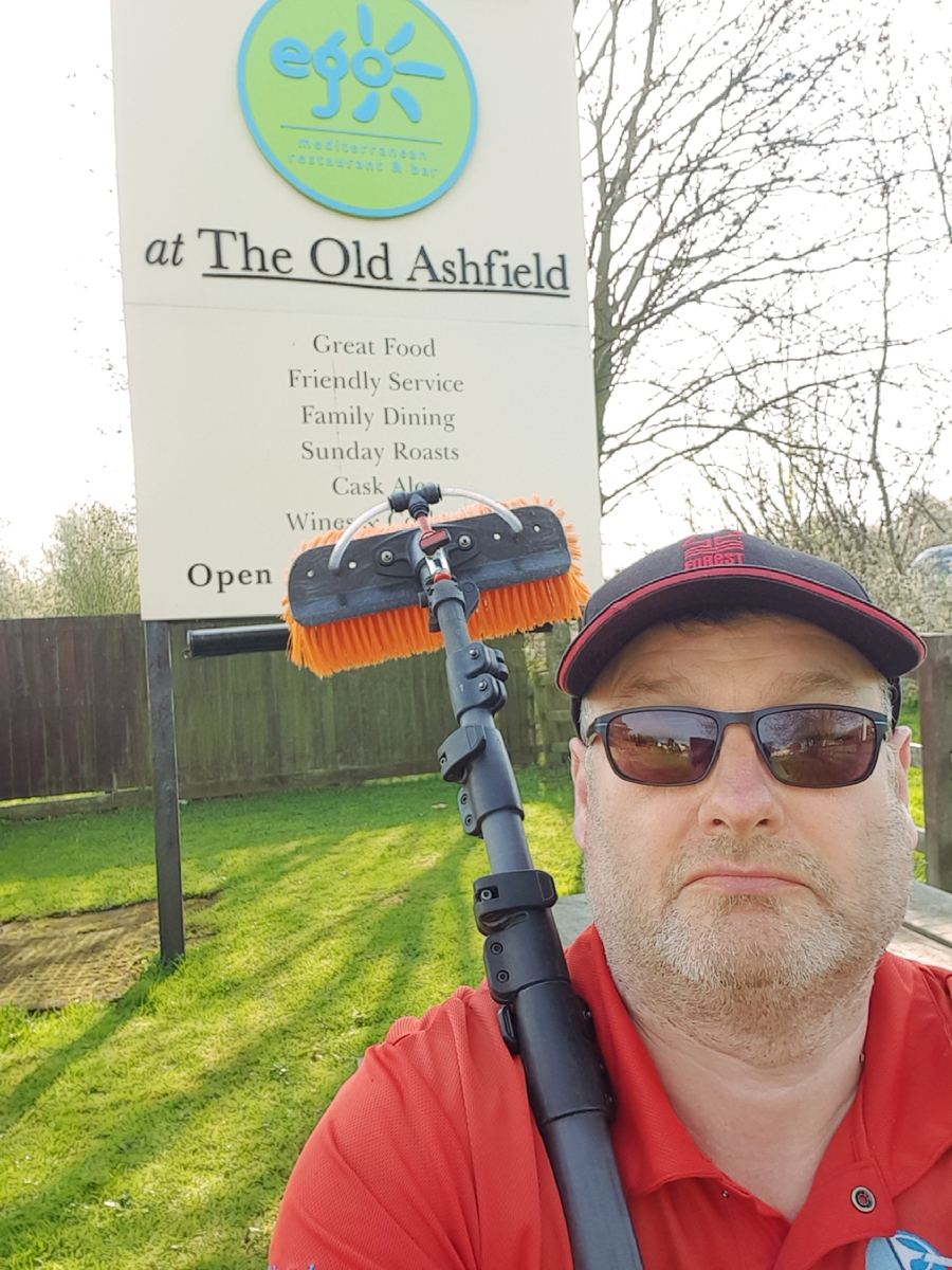Richard from RB Window Cleaning at Ego Restaurant The Old Ashfield, commercial window cleaning